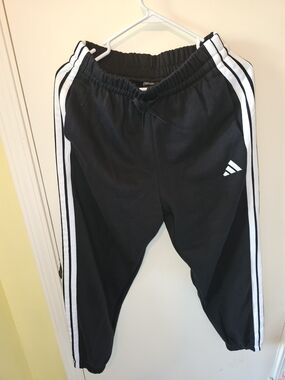 Adidas Black Track Pants with White Side Stripes